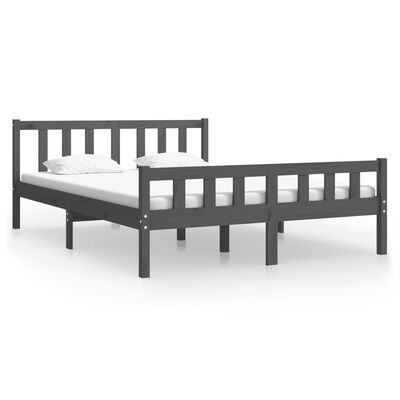 vidaXL Bedframe massief hout grijs 135x190 cm