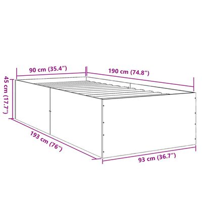 vidaXL Bedframe bewerkt hout zwart 90x190 cm