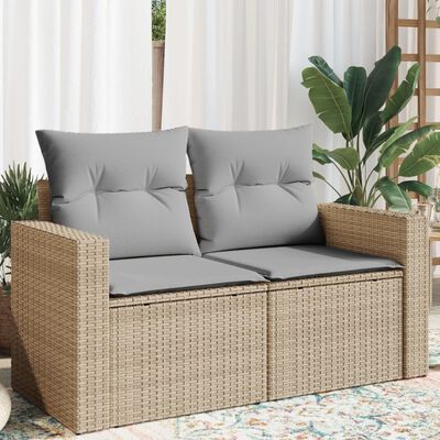 vidaXL Tuinbank 2-zits met kussens poly rattan beige