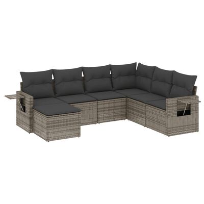 vidaXL 7-delige Loungeset met kussens poly rattan grijs