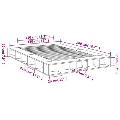 vidaXL Bedframe bewerkt hout grijs sonoma eikenkleurig 150x200 cm