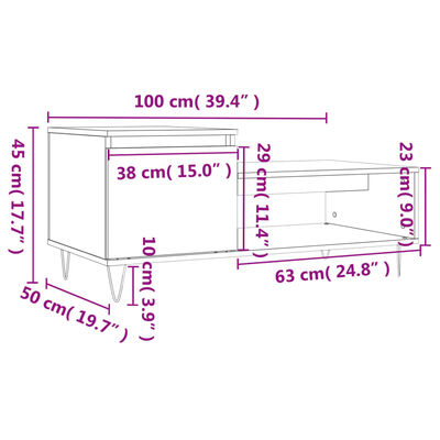 vidaXL Salontafel 100x50x45 cm bewerkt hout sonoma eikenkleurig