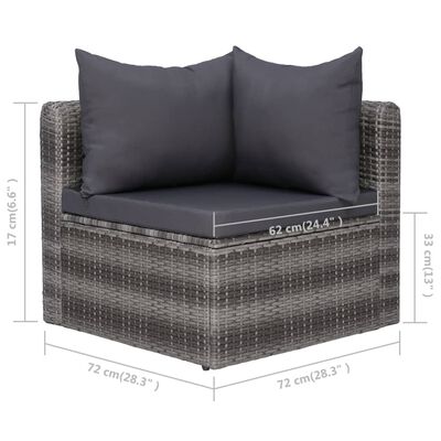 vidaXL 10-delige Loungeset met kussens poly rattan grijs