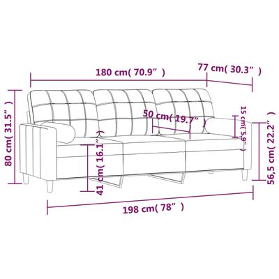 vidaXL Driezitsbank met sierkussens 180 cm stof bruin