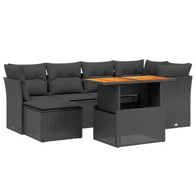 vidaXL 7-delige Loungeset met kussens poly rattan zwart