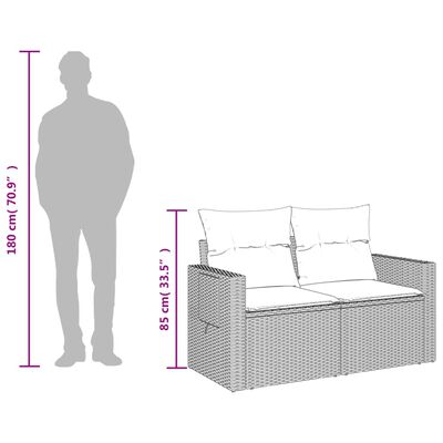 vidaXL Tuinbank 2-zits met kussens poly rattan zwart