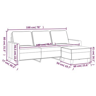 vidaXL Driezitsbank met voetenbank 180 cm stof zwart