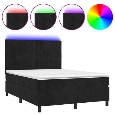 vidaXL Boxspring met matras en LED fluweel zwart 140x190 cm