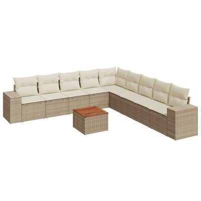 vidaXL 10-delige Loungeset met kussens poly rattan beige