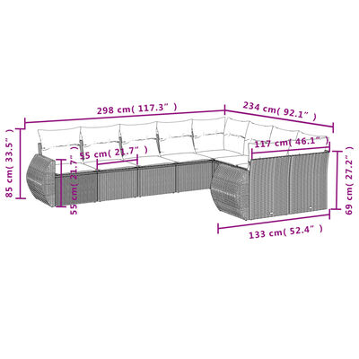 vidaXL 9-delige Loungeset met kussens poly rattan lichtgrijs