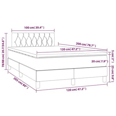 vidaXL Boxspring met matras en LED stof blauw 120x200 cm