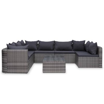 vidaXL 10-delige Loungeset met kussens poly rattan grijs