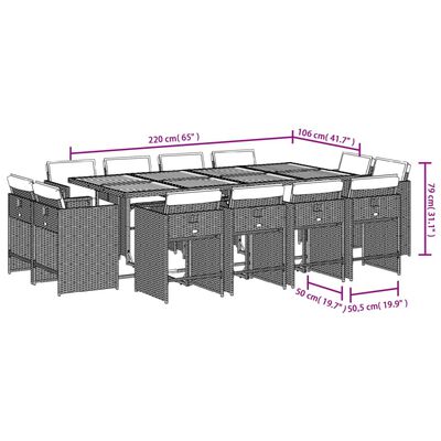 vidaXL 13-delige Tuinset met kussens poly rattan lichtgrijs