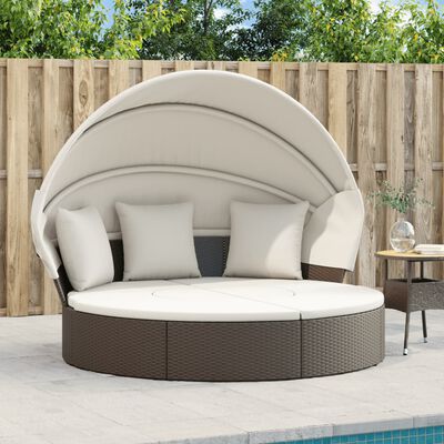 vidaXL Loungebed met luifel en kussens poly rattan zwart