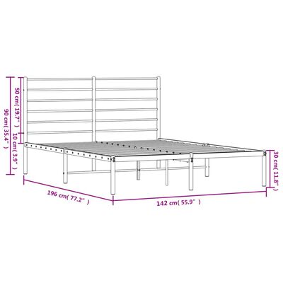 vidaXL Bedframe met hoofdbord metaal zwart 135x190 cm