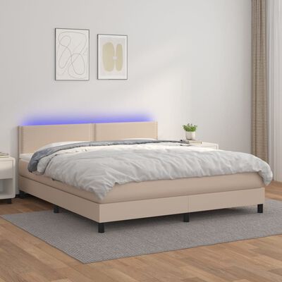 vidaXL Boxspring met matras en LED kunstleer cappuccinokleur 180x200cm