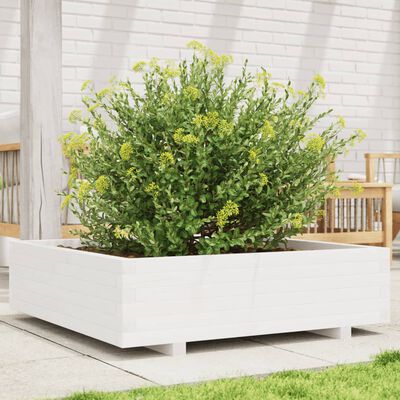 vidaXL Plantenbak 90x90x26,5 cm massief grenenhout wit