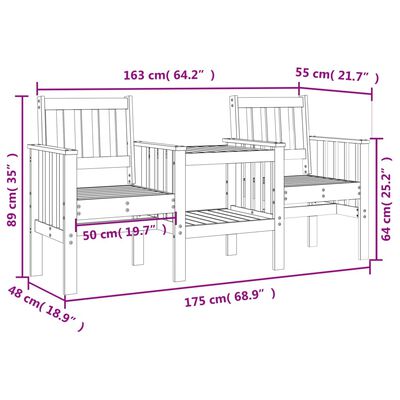 vidaXL Tuinbank met tafel 2-zits massief douglashout