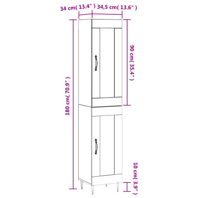 vidaXL Hoge kast 34,5x34x180 cm bewerkt hout grijs sonoma eikenkleurig