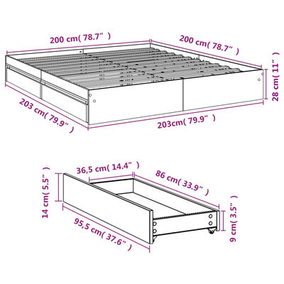 vidaXL Bedframe met lades bewerkt hout wit 200x200 cm