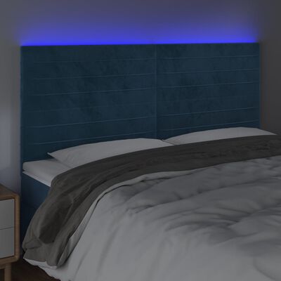 vidaXL Hoofdbord LED 180x5x118/128 cm fluweel donkerblauw