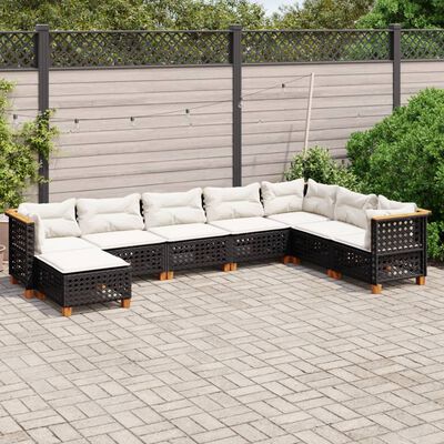 vidaXL 8-delige Loungeset met kussens poly rattan zwart