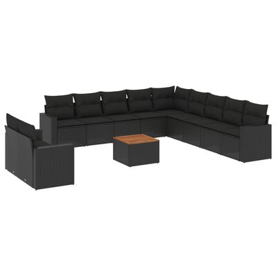 vidaXL 12-delige Loungeset met kussens poly rattan zwart