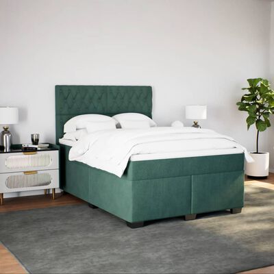 vidaXL Boxspring met matras fluweel donkergroen 140x190 cm