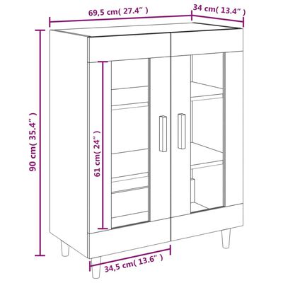 vidaXL Dressoir 69,5x34x90 cm bewerkt hout bruin eikenkleur