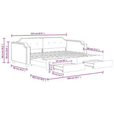 vidaXL Slaapbank met onderschuifbed en lades 80x200 cm stof lichtgrijs