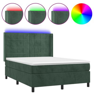 vidaXL Boxspring met matras en LED fluweel donkergroen 140x190 cm