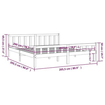 vidaXL Bedframe massief hout honingbruin 200x200 cm