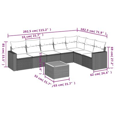 vidaXL 8-delige Loungeset met kussens poly rattan beige