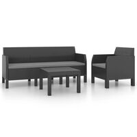 vidaXL 3-delige Loungeset met kussens PP rattan antracietkleurig