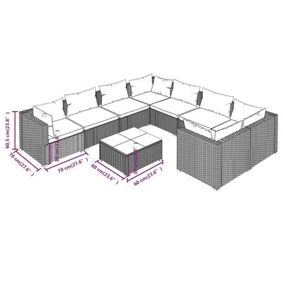 vidaXL 9-delige Loungeset met kussens poly rattan bruin