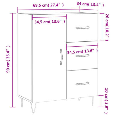 vidaXL Dressoir 69,5x34x90 cm bewerkt hout betongrijs