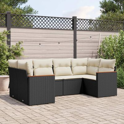 vidaXL 6-delige Loungeset met kussens poly rattan zwart