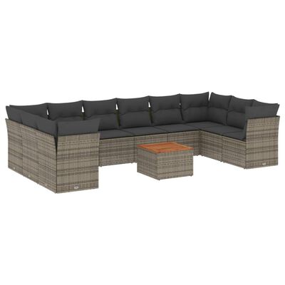 vidaXL 11-delige Loungeset met kussens poly rattan grijs