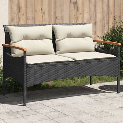 vidaXL Tuinbank met kussens 116x62,5x74 cm poly rattan zwart