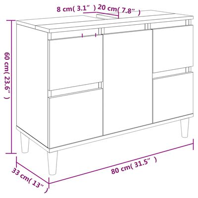 vidaXL Wastafelkast 80x33x60 cm bewerkt hout zwart