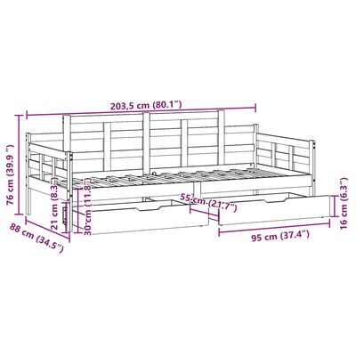 vidaXL Slaapbank met lades 80x200 cm massief grenenhout