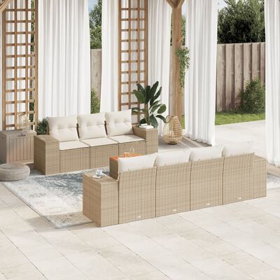 vidaXL 8-delige Loungeset met kussens poly rattan beige