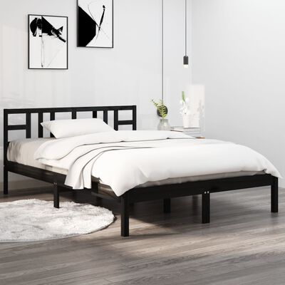 vidaXL Bedframe massief hout zwart 135x190 cm