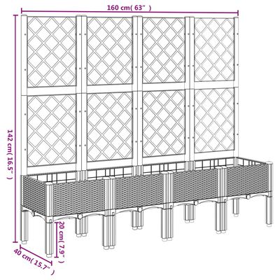 vidaXL Plantenbak met latwerk 160x40x142 cm polypropeen bruin