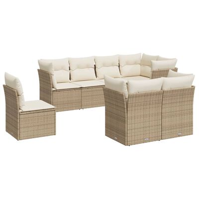 vidaXL 8-delige Loungeset met kussens poly rattan beige