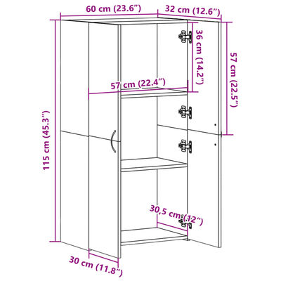 vidaXL Archiefkast 60x32x115 cm bewerkt hout bruin eikenkleur