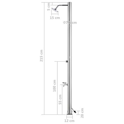 vidaXL Buitendouche met bruine basis 220 cm roestvrij staal