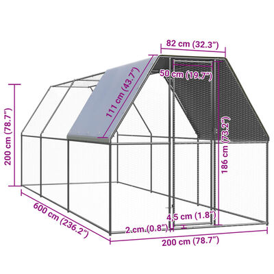 vidaXL Kippenhok 2x6x2 m gegalvaniseerd staal