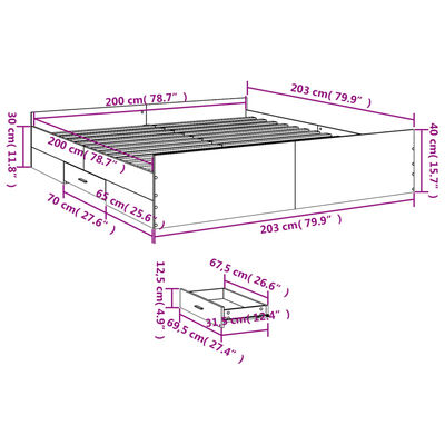 vidaXL Bedframe met lades bewerkt hout sonoma eikenkleurig 200x200 cm