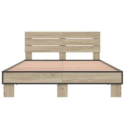 vidaXL Bedframe bewerkt hout metaal sonoma eikenkleurig 90x190 cm